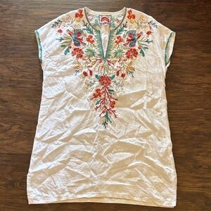 Johnny Was White Dress with Colorful Embroidery